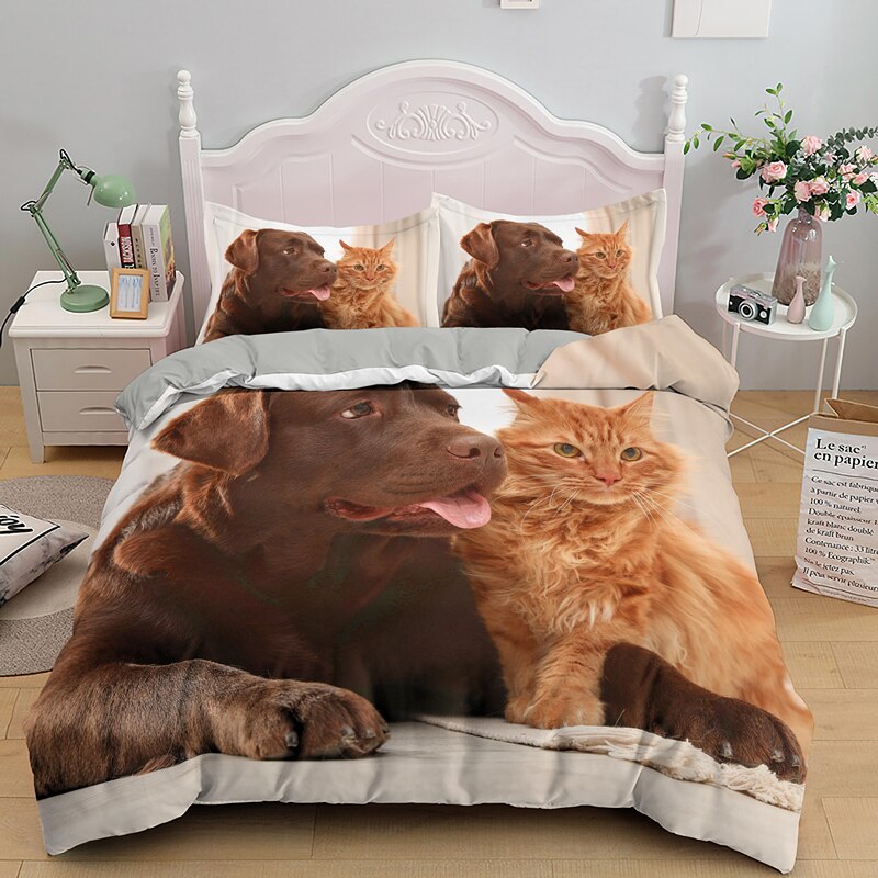 Labrador Marrón Y Gatito Jengibre Funda Nórdica