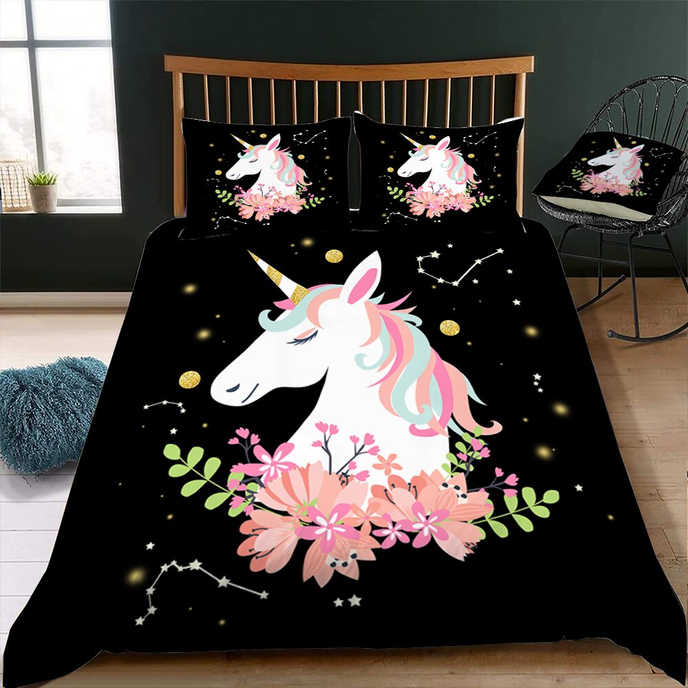 Funda Nórdica Unicornio Negro Para Niños