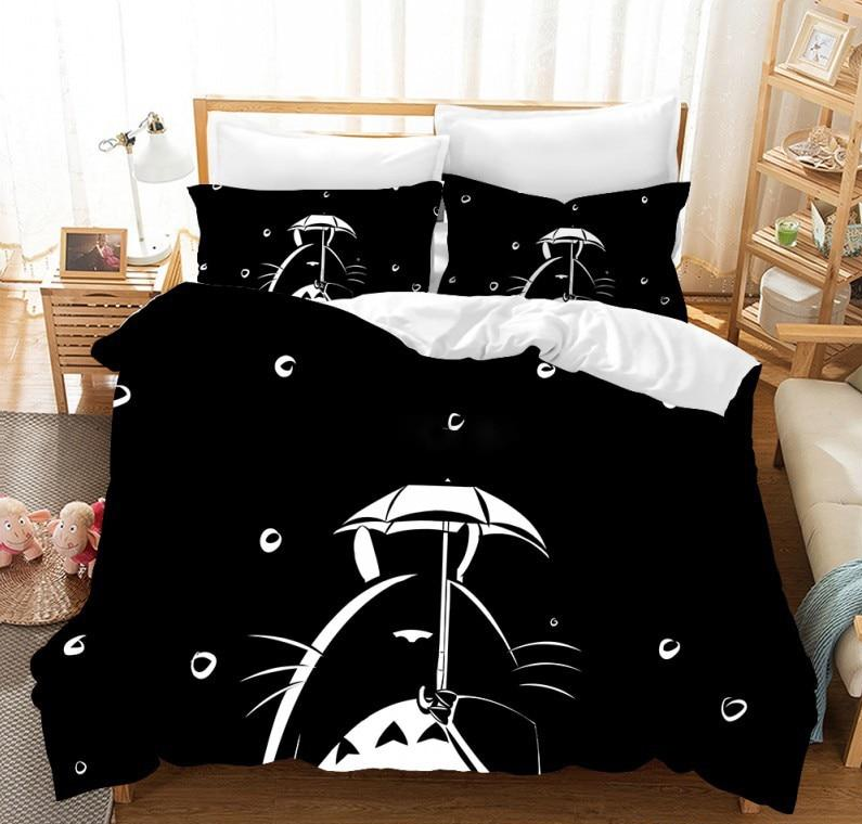 Funda Nórdica Totoro Blanco Y Negro Lluvia