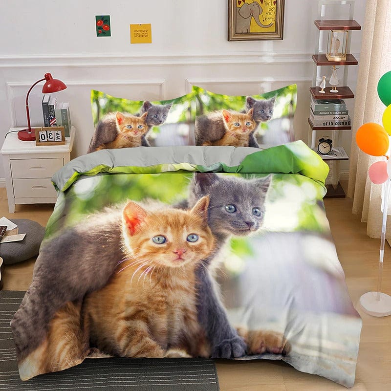 Gato 3d Rojo Y Gris Funda Nórdica