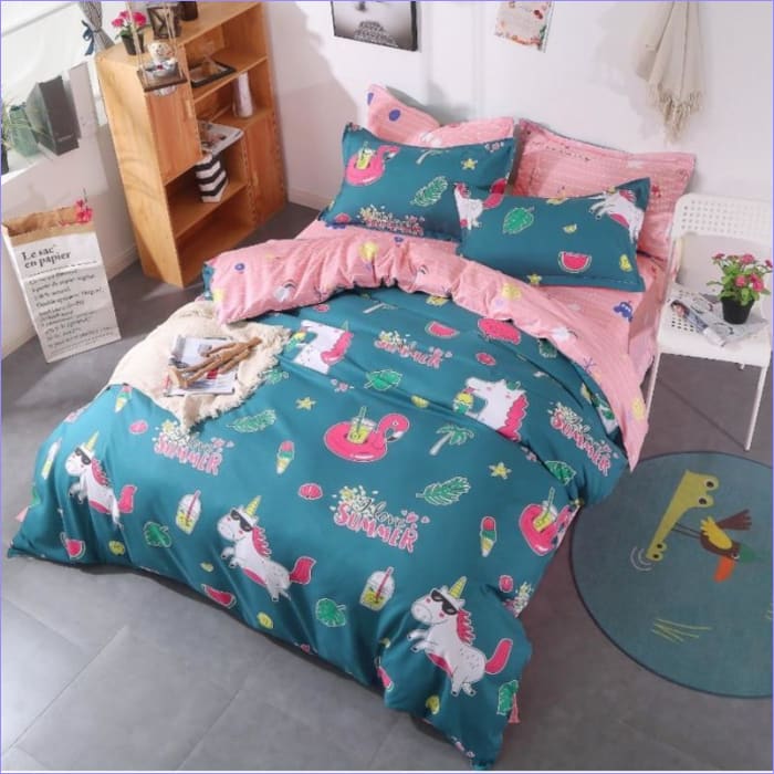 Funda Nórdica Unicornio Summer Love Rosa Y Azul
