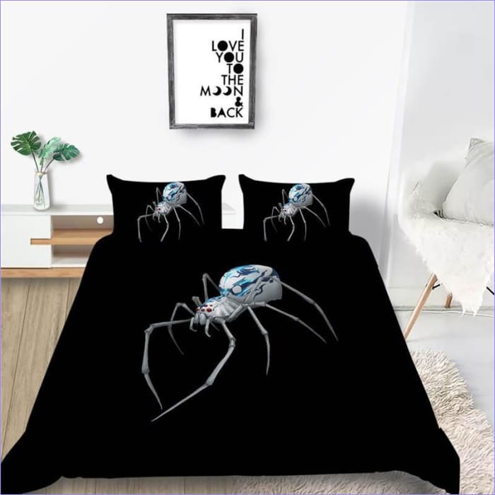 Funda Nórdica Negra Araña Gris Y Azul