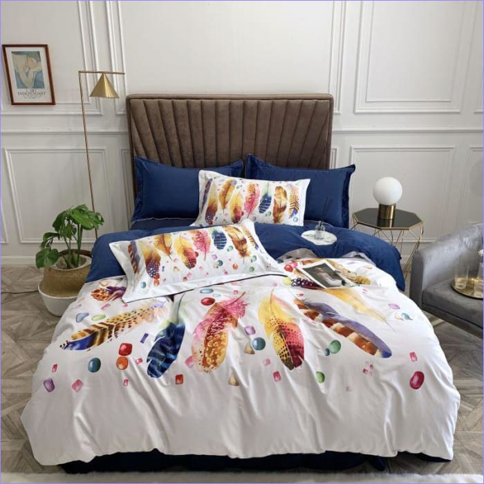 Funda Nórdica Pluma De Colores Azul Y Blanco