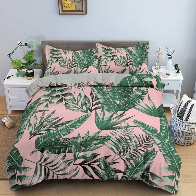 Funda Nórdica Tropical 1 Persona Rosa Y Verde