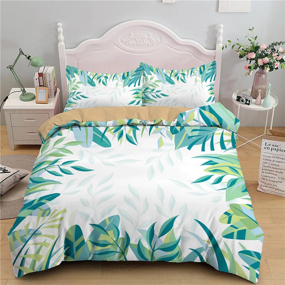 Funda Nórdica Tropical 2 Personas Verde Y Blanco