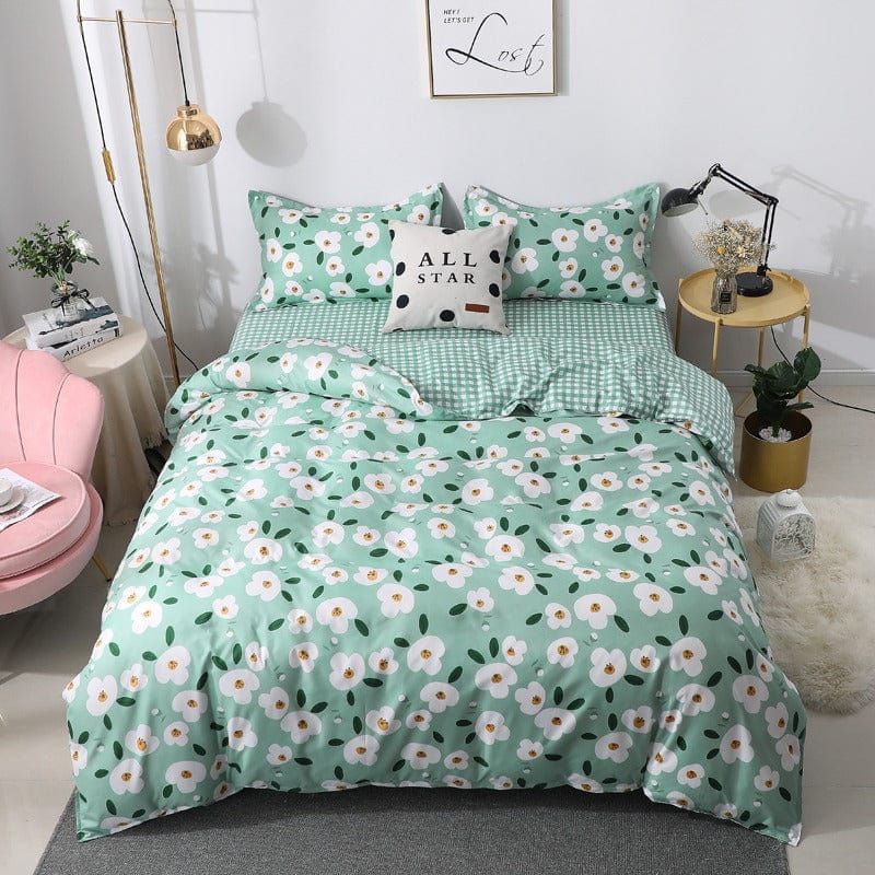 Funda Nórdica Verde Estampado Flores Blancas