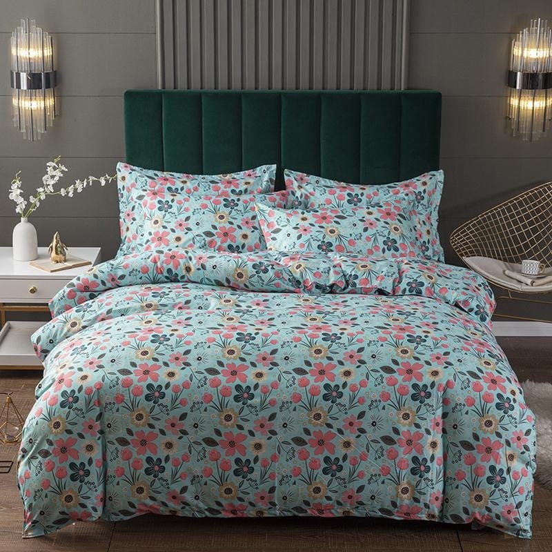 Funda Nórdica Verde Pequeñas Flores Rosas