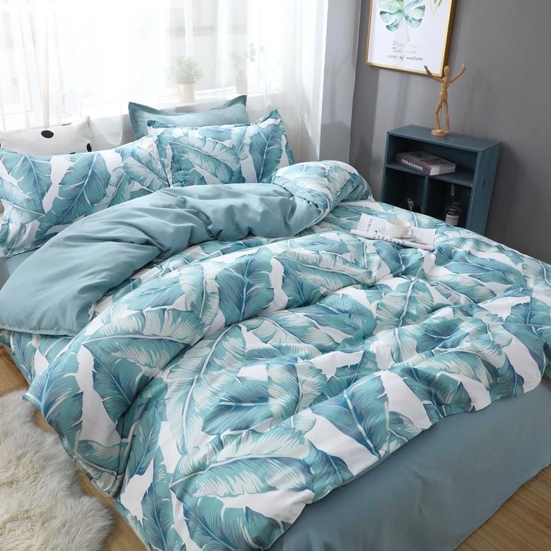 Funda Nórdica Verde Y Blanca Flores Tropicales