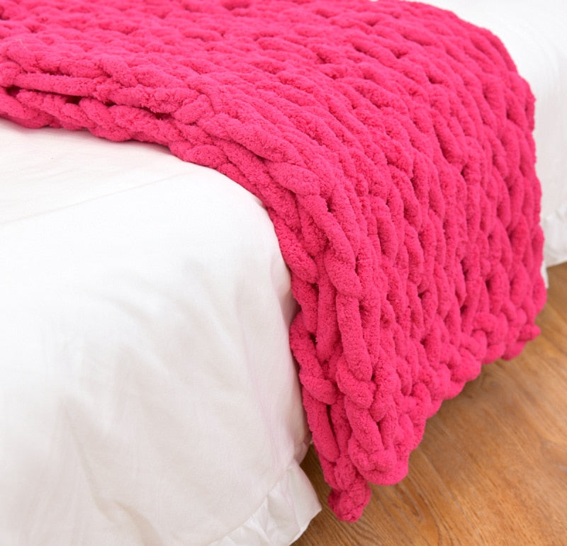 Manta De Punto Chenille Chunky Rosa