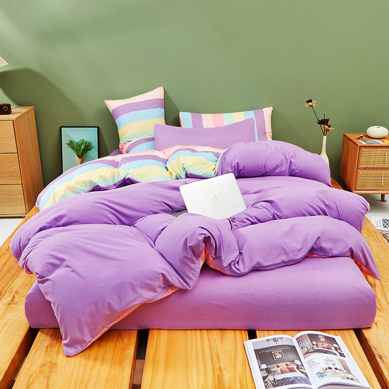 Juego De Ropa De Cama En Colores Pastel Morado Y Arcoíris