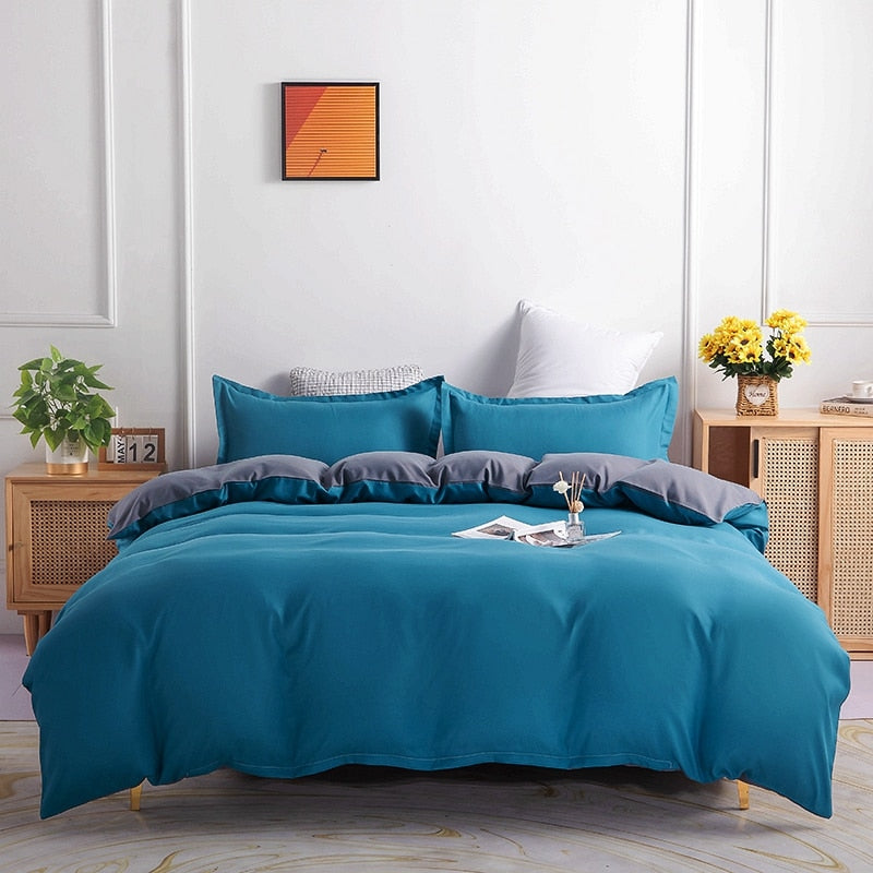 Juego De Cama Reversible Azul Y Gris