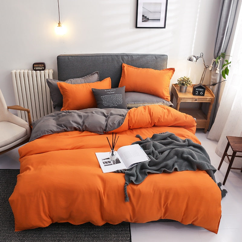 Juego De Cama Reversible Naranja Y Gris