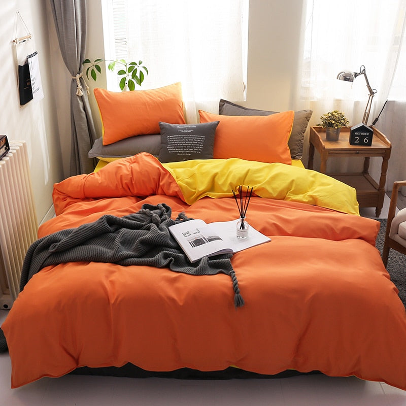 Juego De Cama Reversible Naranja Y Amarillo