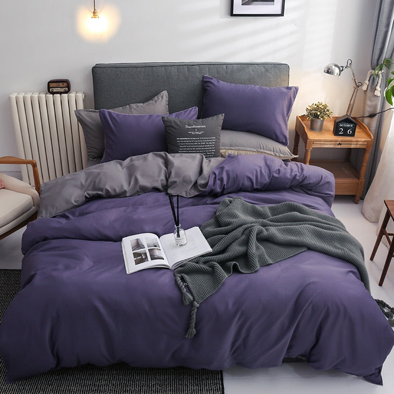 Juego De Cama Reversible Morado Y Gris