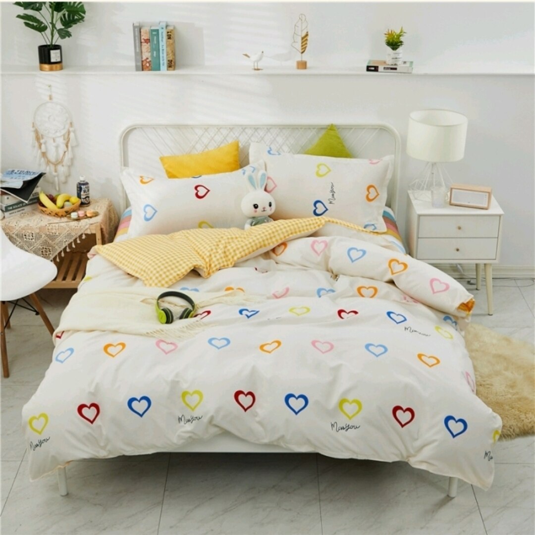 Juego De Cama Escandinavo Corazón Multicolor