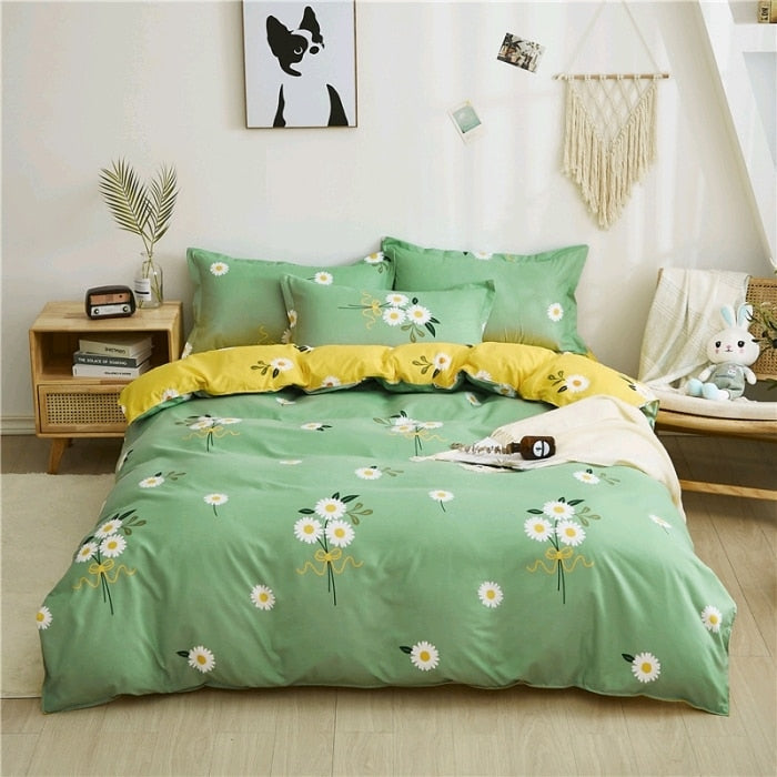 Juego De Cama Escandinavo Verde Y Amarillo