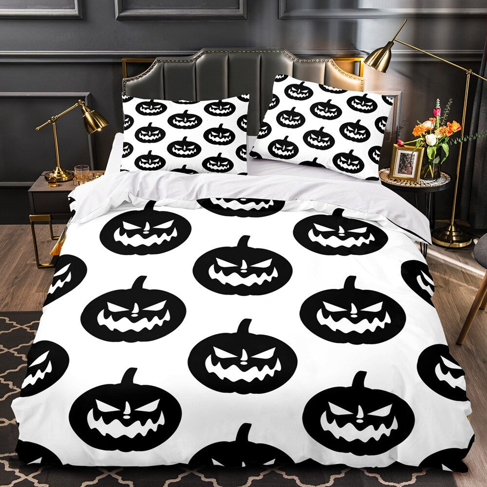 Halloween Negro Calabaza Blanco Funda Nórdica