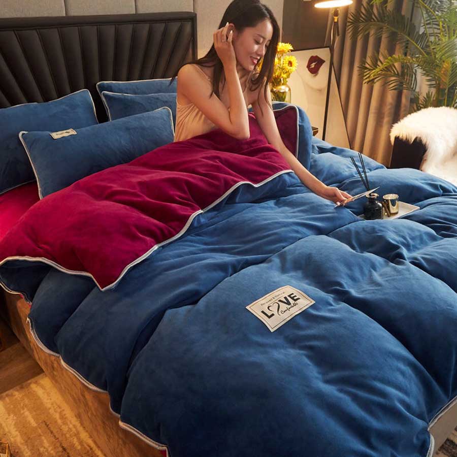 Funda Nórdica De Terciopelo Azul Y Rojo