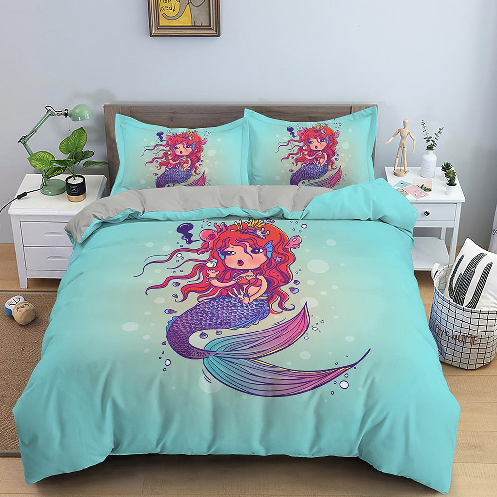 Funda Nórdica Sirena Sobre Fondo Verde