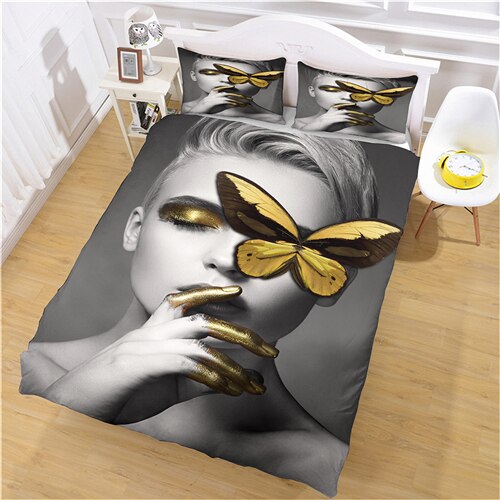 Funda Nórdica Para Mujer Negra, Blanca Y Dorada.