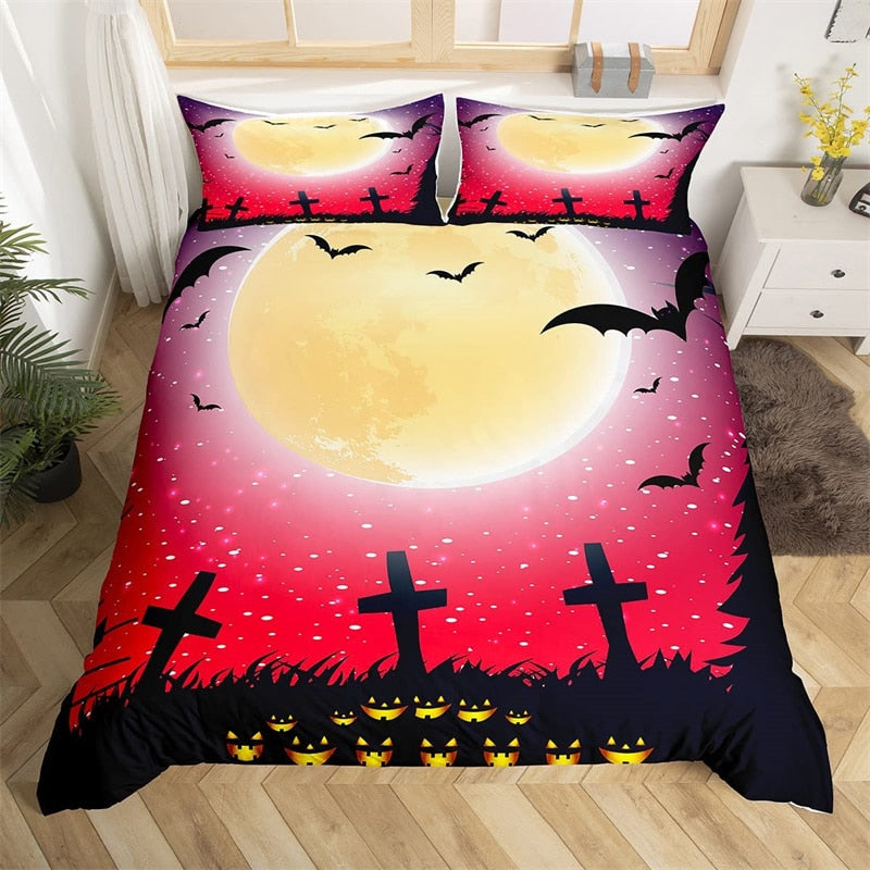 Funda Nórdica Halloween Luna Llena En Un Cementerio