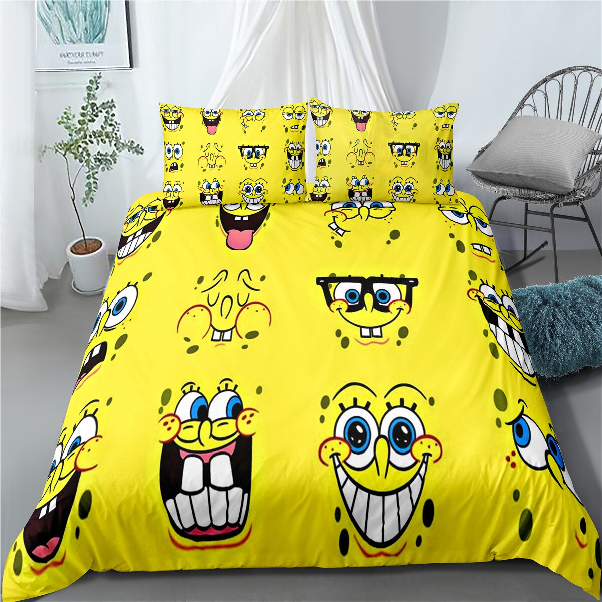 Bob Esponja Pantalones Cuadrados Amarillo Funda Nórdica