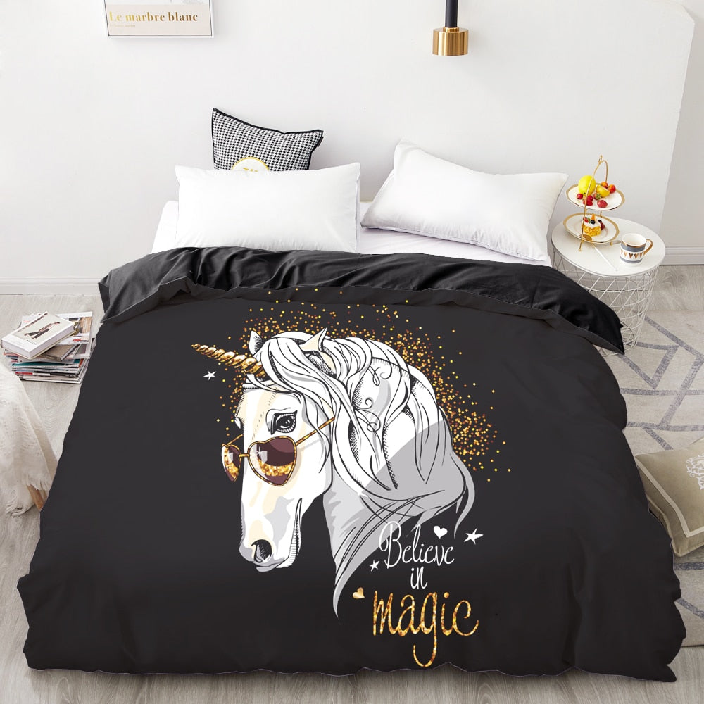 Unicornio Blanco Negro Funda Nórdica