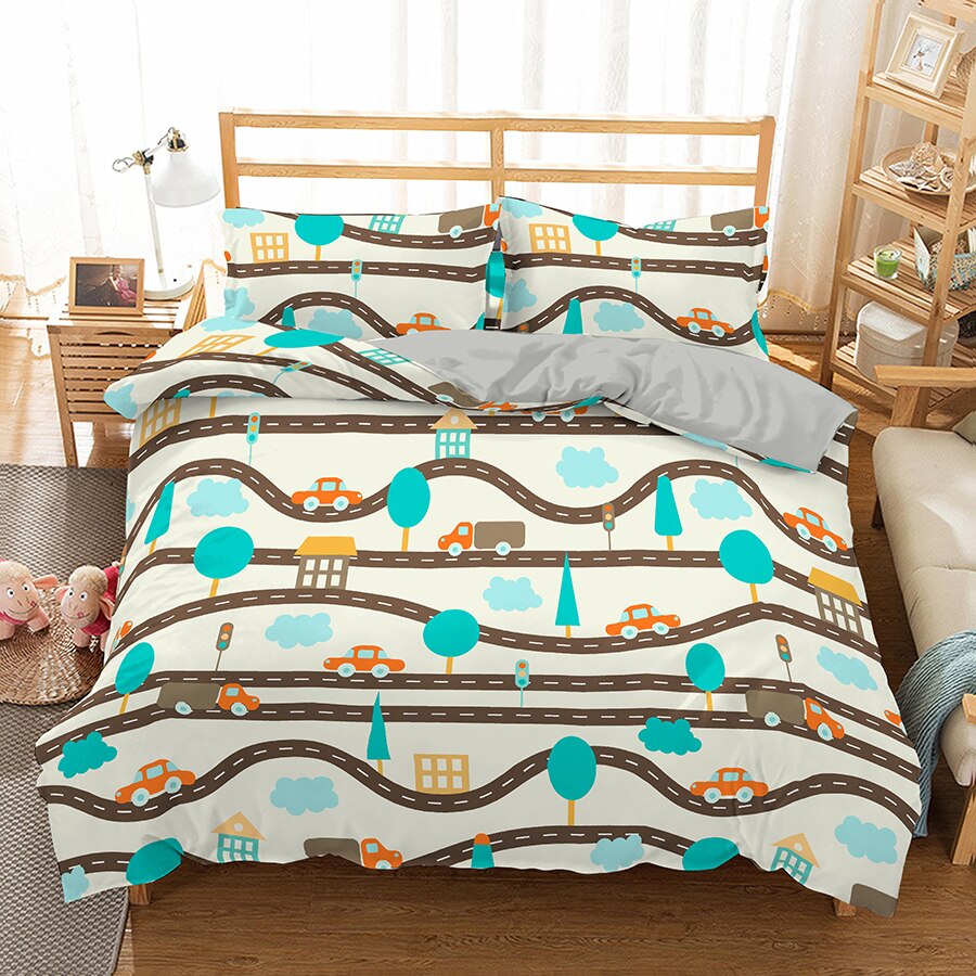 Funda Nórdica Coche De Juguete Naranja Azul Y Marrón