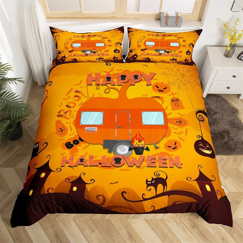 Caravana De Halloween Naranja Funda Nórdica