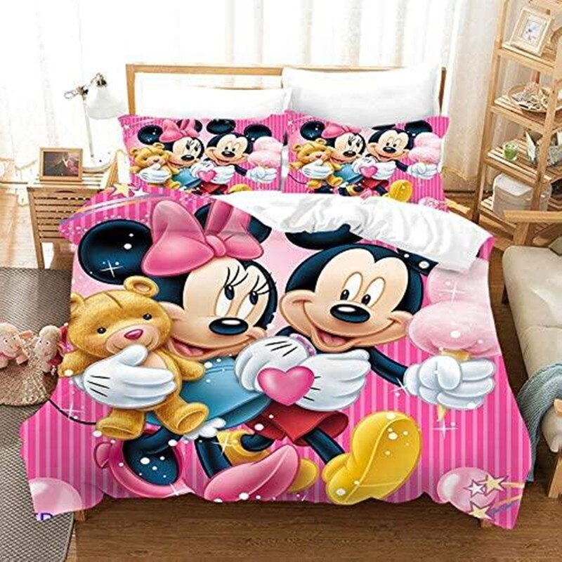 Mickey Y Minnie Tomados De La Mano Rosa Funda Nórdica