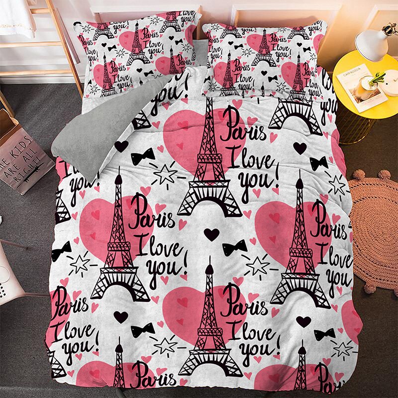 Funda Nórdica Torre Eiffel Y Corazón Rosa