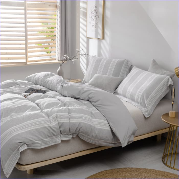 Funda Nórdica Gris Claro Y Blanco