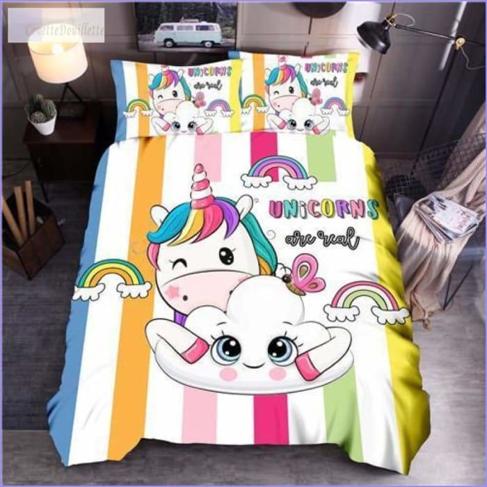 Funda Nórdica Unicornio Arcoíris Y Nubes