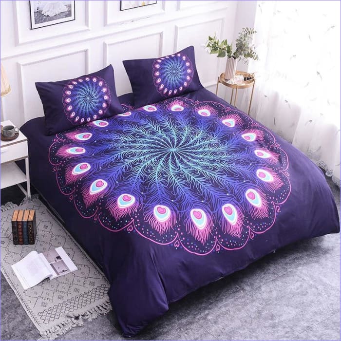Mandala De Pavo Real Morado Funda Nórdica