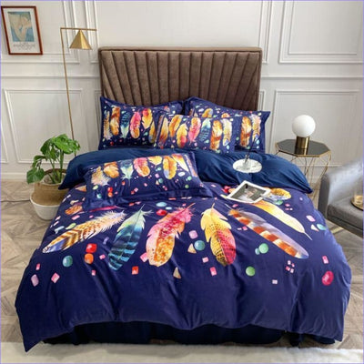 Funda Nórdica Pluma De Colores Azul Y Blanco