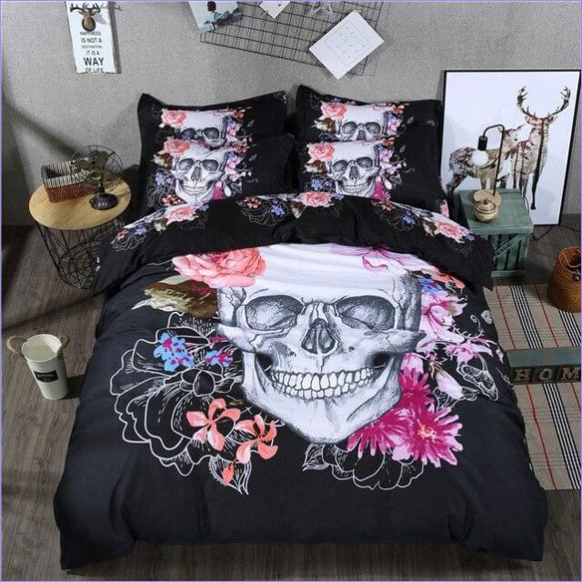 Funda Nórdica Calavera Grulla Y Flores