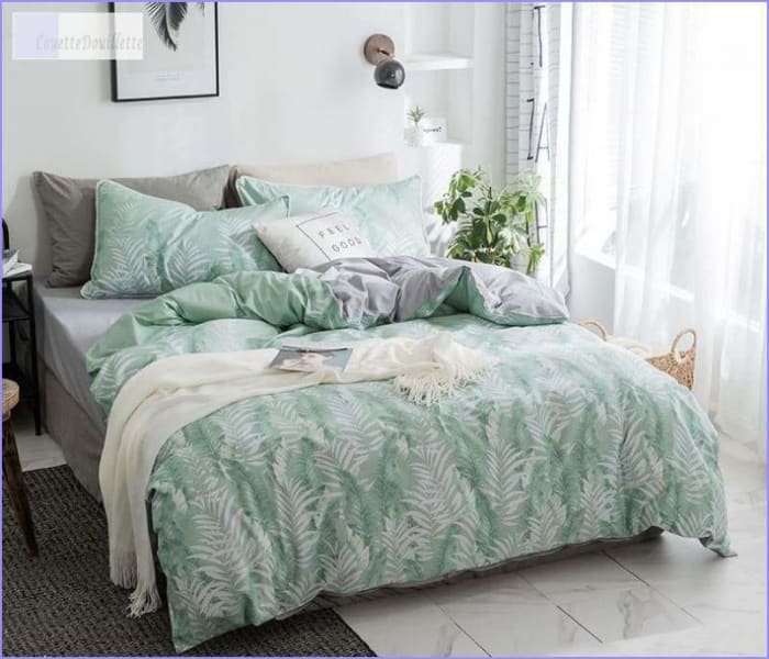 Funda Nórdica Verde Con Hojas Blancas