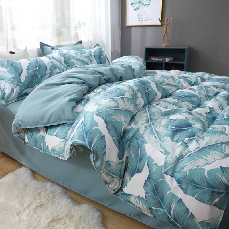 Funda Nórdica Verde Y Blanca Flores Tropicales