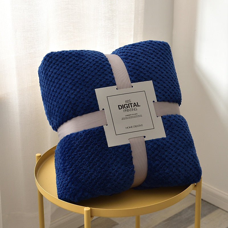 Manta Polar De Microfibra A Cuadros Azul Oscuro